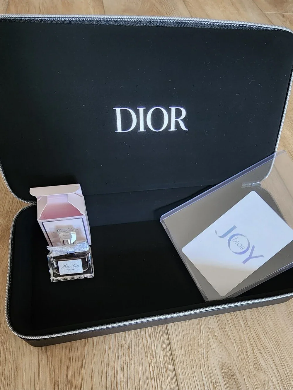 Dior Black Leather Rectangle Makeup Vanity Hard Case CD Logo With Sample Gift
